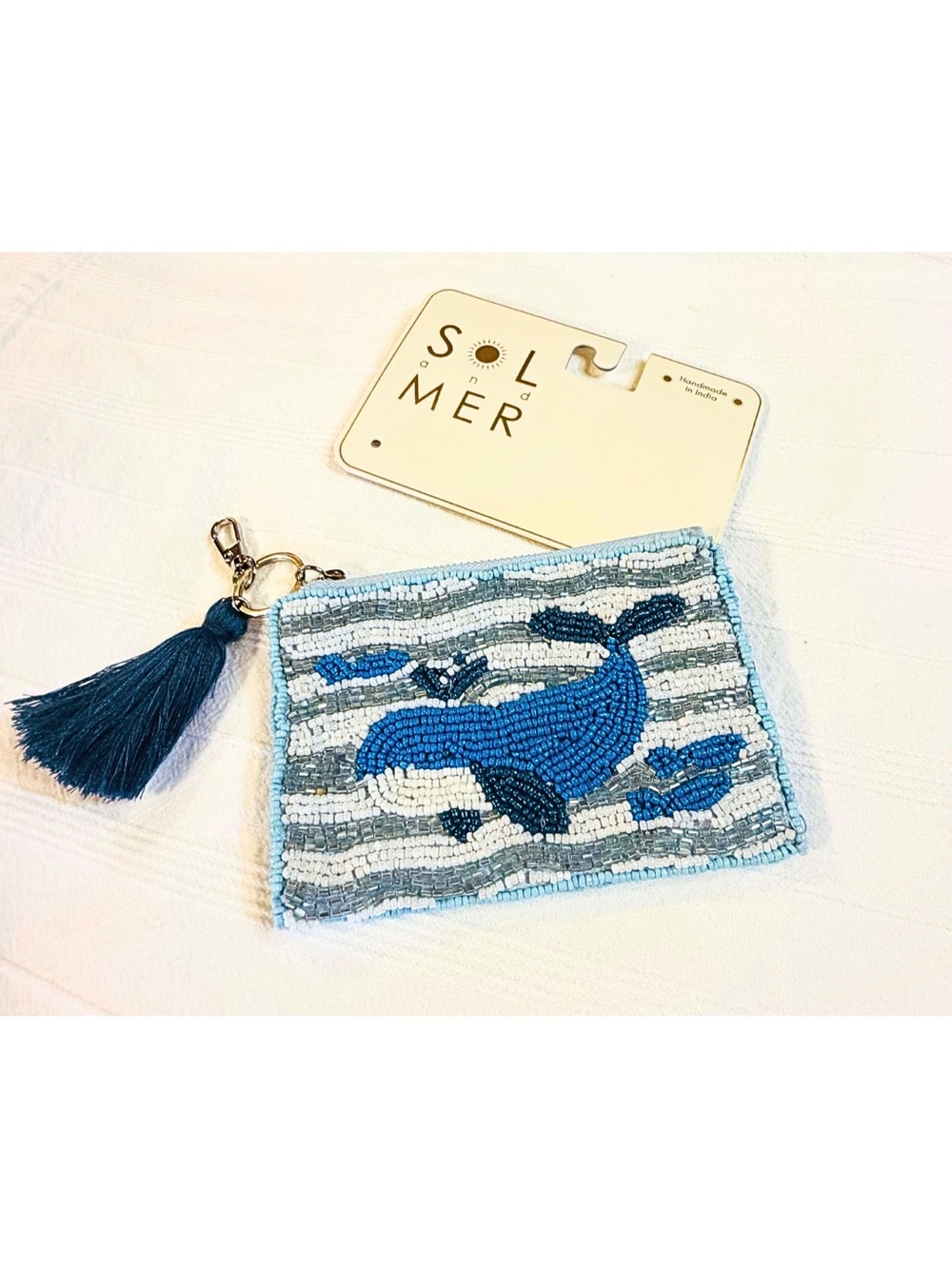 Sol and Mer Beaded Whale Card and Coin Key Chain Pouch